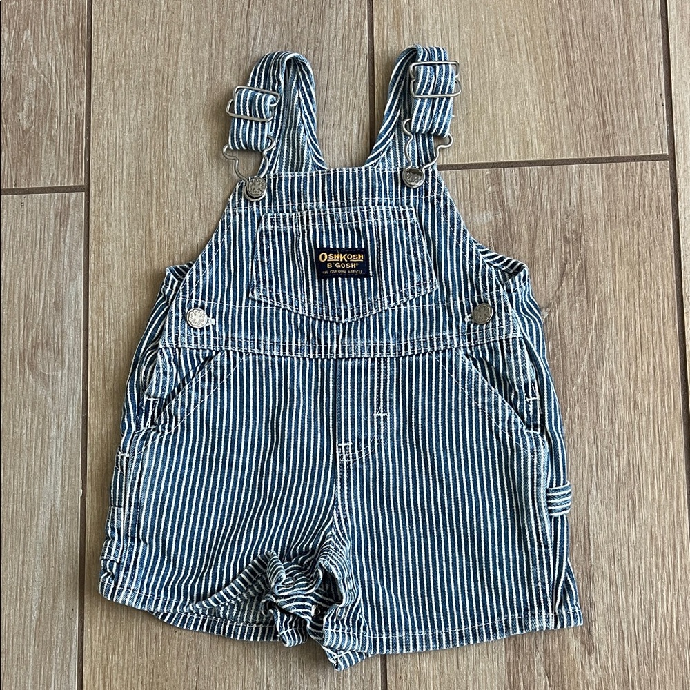 OshKosh B'gosh Navy and White Striped Shortall Overalls